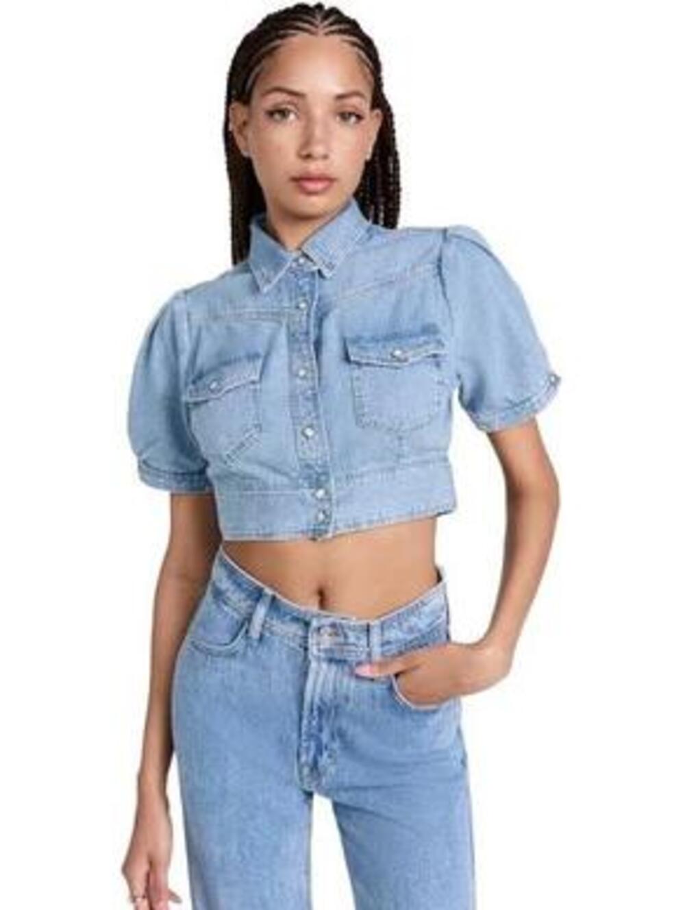 RE/DONE Midriff Button Down Denim Top  (S)
